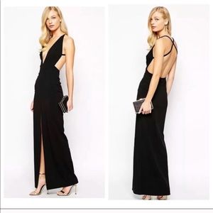 Backless plunging black dress